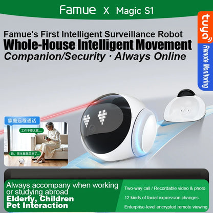2025Famue Automatic Charging Robot Camera HD 5G WIFI IP Camera Pet Mobile Tracking Night Vision CCTV Remote View TUYA APP Camera