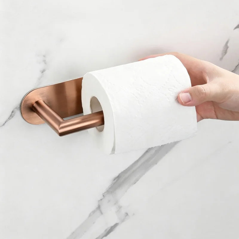 Sticky Rose Gold Toilet Paper Holder Kitchen Roll Holder Towel Holder Paper Towel Hanger Bathroom Accessories