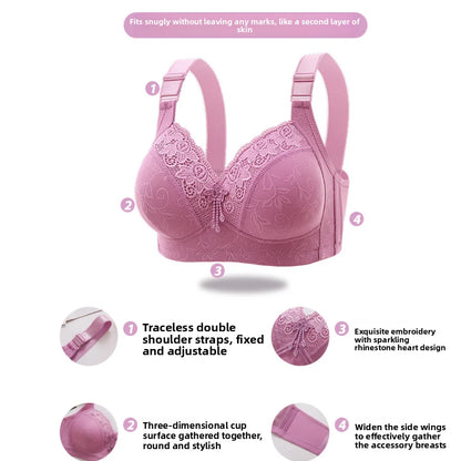 Plus Large Size Elderly Mothers Lace Bra Close-fitting Gathering Anti Sagging Lace Women's Underwear Lingerie Shockproof