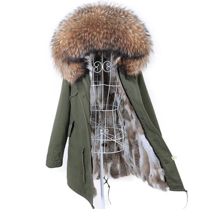 2026 Maomaokong Women's Winter Coats Rabbit Lining Jacket Natural Real Raccoon Fur Collar Parka Fox Fur Long Female Clothing