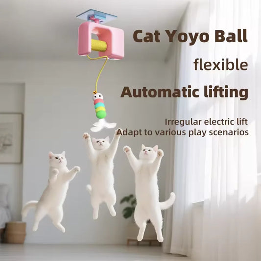 Automatic Lifting Cat Yoyo Toy USB Rechargeable Interactive Elastic Rope Teaser for Indoor Cats Kittens Wall Mount Self-play Enr
