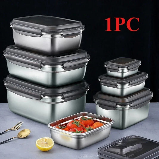 1x 304 Stainless Steel Lunch Bento Box Family Refrigerator Food Storage Containers Portable Outdoor Lunch Boxes