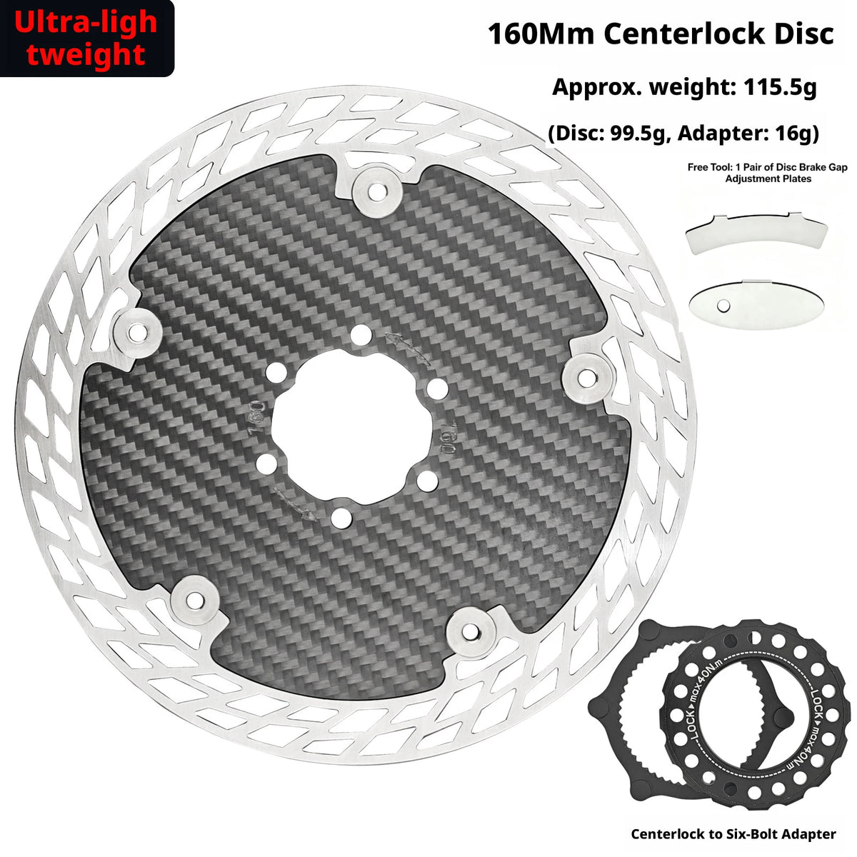 Ultra Light Carbon Fiber Bicycle Disc Brake Rotor 140mm 160mm 180mm 6-Bolt Center Lock Floating Brake Disc Stainless Steel Heat