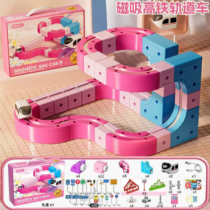 Snap-Together DIY Magnetic Electric Train Anti Gravity Track Set Magnetic Building Blocks Toy For Children Girls Birthday Gift