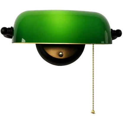 Green Glass Bankers Lamp Shade Adjustable Wall Light with Pull Chain Switch Hard Wired for Bedroom Sconce Fixture