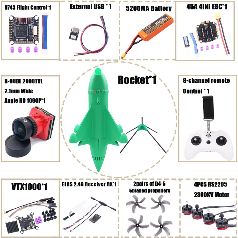 B-CUBE Rocket 5inch FPV Drone Frame Kit Carbon Fiber Racing Drone Quadcopter Freestyle INAV Beatflight F722 Ardupilot Flight