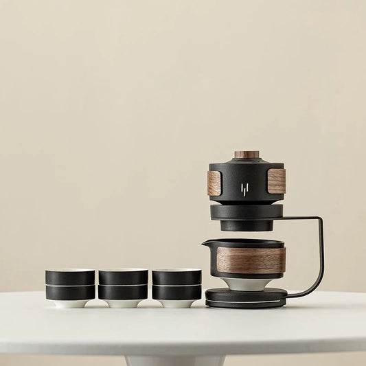1 set Creative lazy Tea set Semi-Automatic Teapot Ceramics Rotating Water-conducting Tea set Chinese Kung Fu tea set