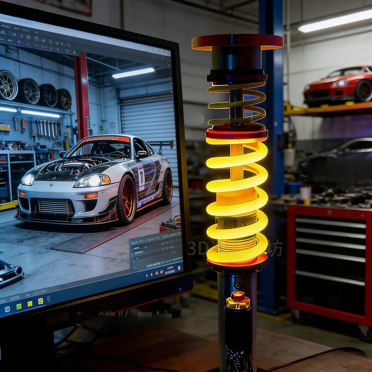 Modified Coilovers Spring Shock Lamp, Industrial KW Suspension Light, Gaming Room Cool Atmosphere Lamp, Boy Gift