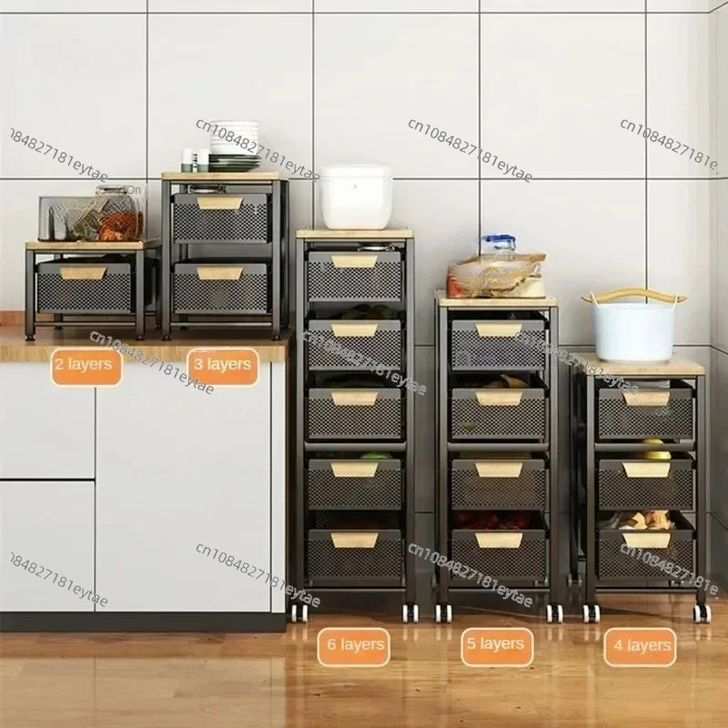 Household Movable Narrow Kitchen Organizer Cart With Wheel Multi-layer Vegetable Auxiliary Cartss Drawer Type Kitchen Trolleys