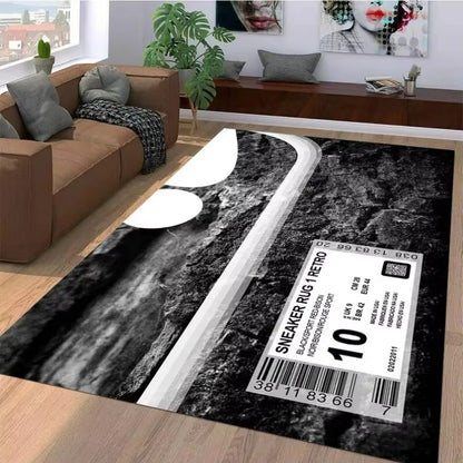 VIKAMA Trendy Shoe Box Print Living Room Rug, Street-Style Non-Slip Washable Floor Mat, Home Decor for Gaming Rooms and Bedrooms