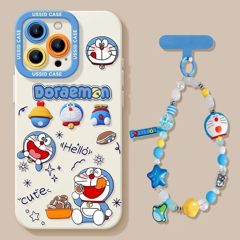 Ussid Case Phone Case Cartoon Doraemon With Mirror Lanyard Kickstand Cute Aesthetic For Iphone 17 16 Pro Max 15 14 13 12