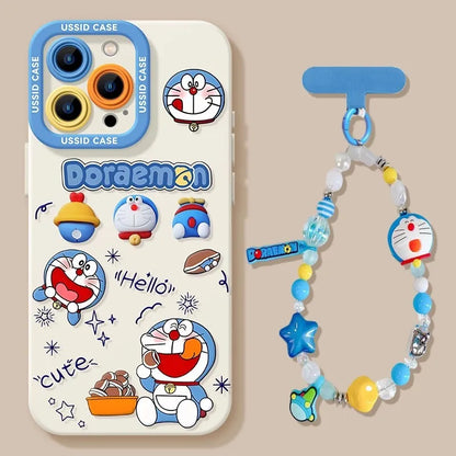 Ussid Case Phone Case Cartoon Doraemon With Mirror Lanyard Kickstand Cute Aesthetic For Iphone 17 16 Pro Max 15 14 13 12