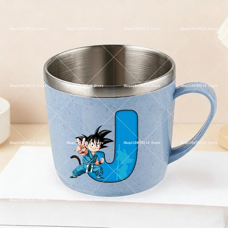 Dragons Ball 304 Stainless Steel Mouth Cup Goku Anime Kawaii Letter A-Z Coffee Milk Water Mug  Anti-scalding Camping Cups Gift