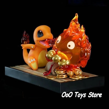 Anime Pokemen Figure Charmander Bite Calcifer Action Figures Pvc Statue Desktop Ornamen Collection Model Toys Gifts 8cm