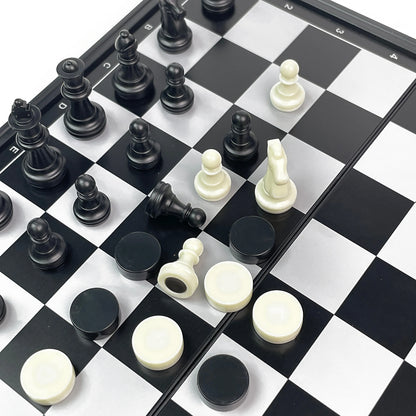 2 in 1 Foldable Magnetic Chess and Checkers Board Game Portable Plastic Chessboard Tabletop Travel Outdoor Game Set