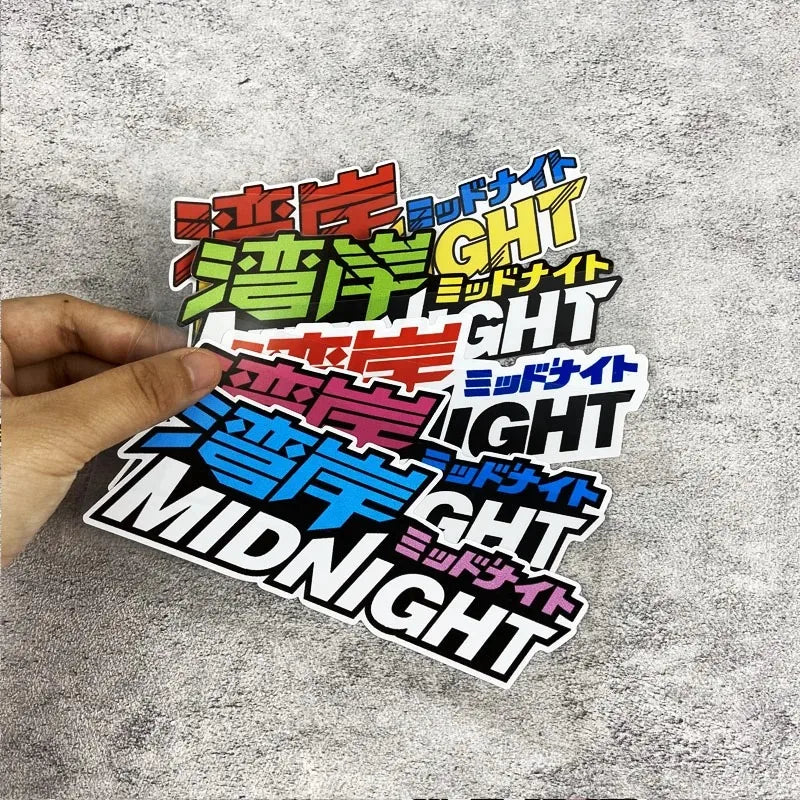 1PC MIDNIGHT JDM Laser Motorcycle Sticker Waterproof for Motorbike Front Fairing Side Panel Car Front Winddshield Vinyl Decal