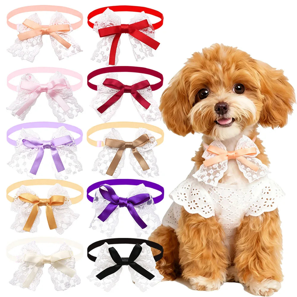 50/100PCS Adjustable Lace Dog Bow Tie Collar for Small Dogs Bowties Cats Necklace Cute Satin Pet Neckwear Pet Accessories Bulk