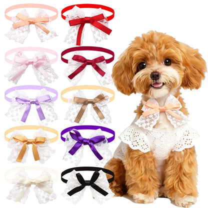 50/100PCS Adjustable Lace Dog Bow Tie Collar for Small Dogs Bowties Cats Necklace Cute Satin Pet Neckwear Pet Accessories Bulk