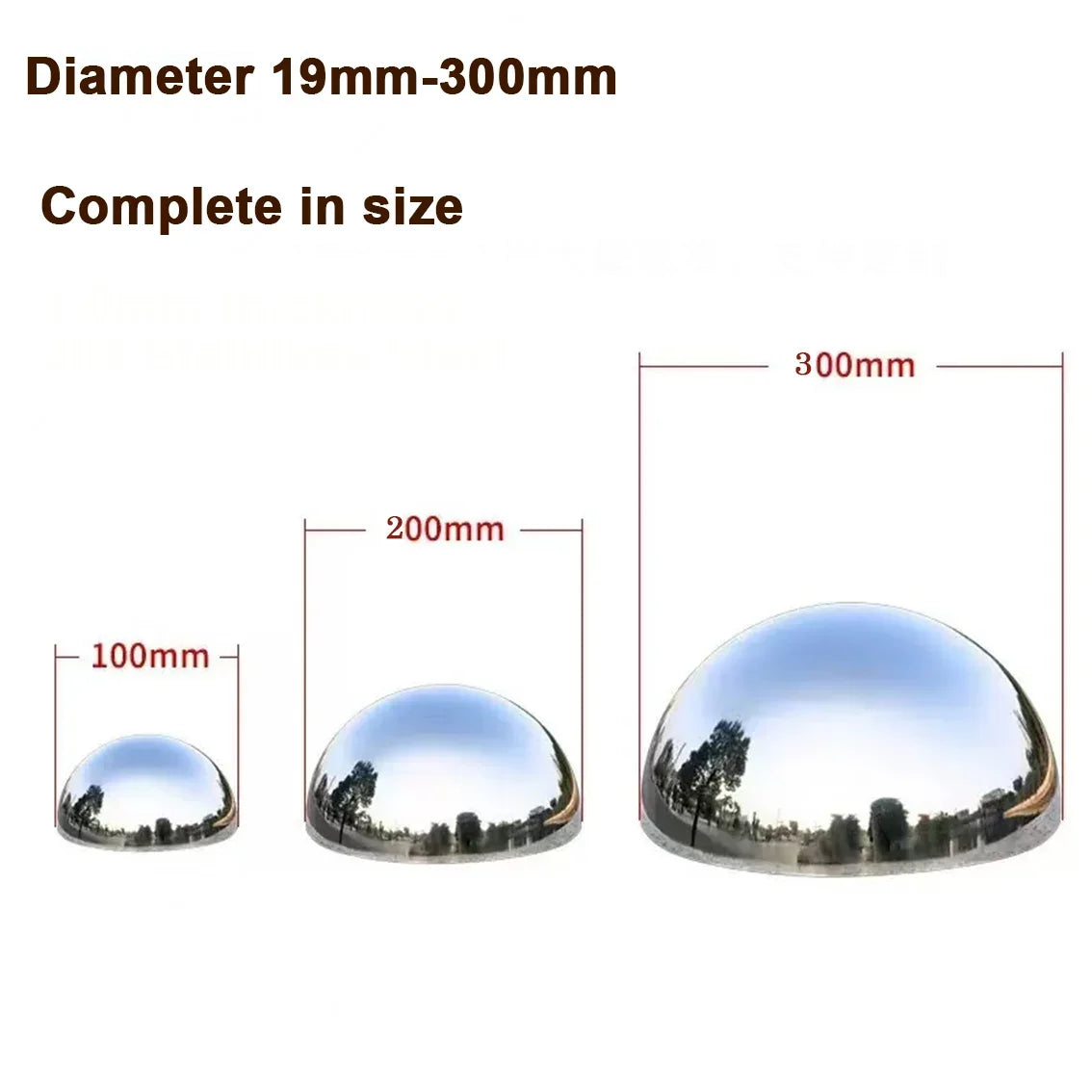 Thick 1/1.5/2mm Mirror Polished 304 Stainless Steel Hollow Hemisphere Half Sphere Wall Decor Furniture Elevator Decor Dome Cap