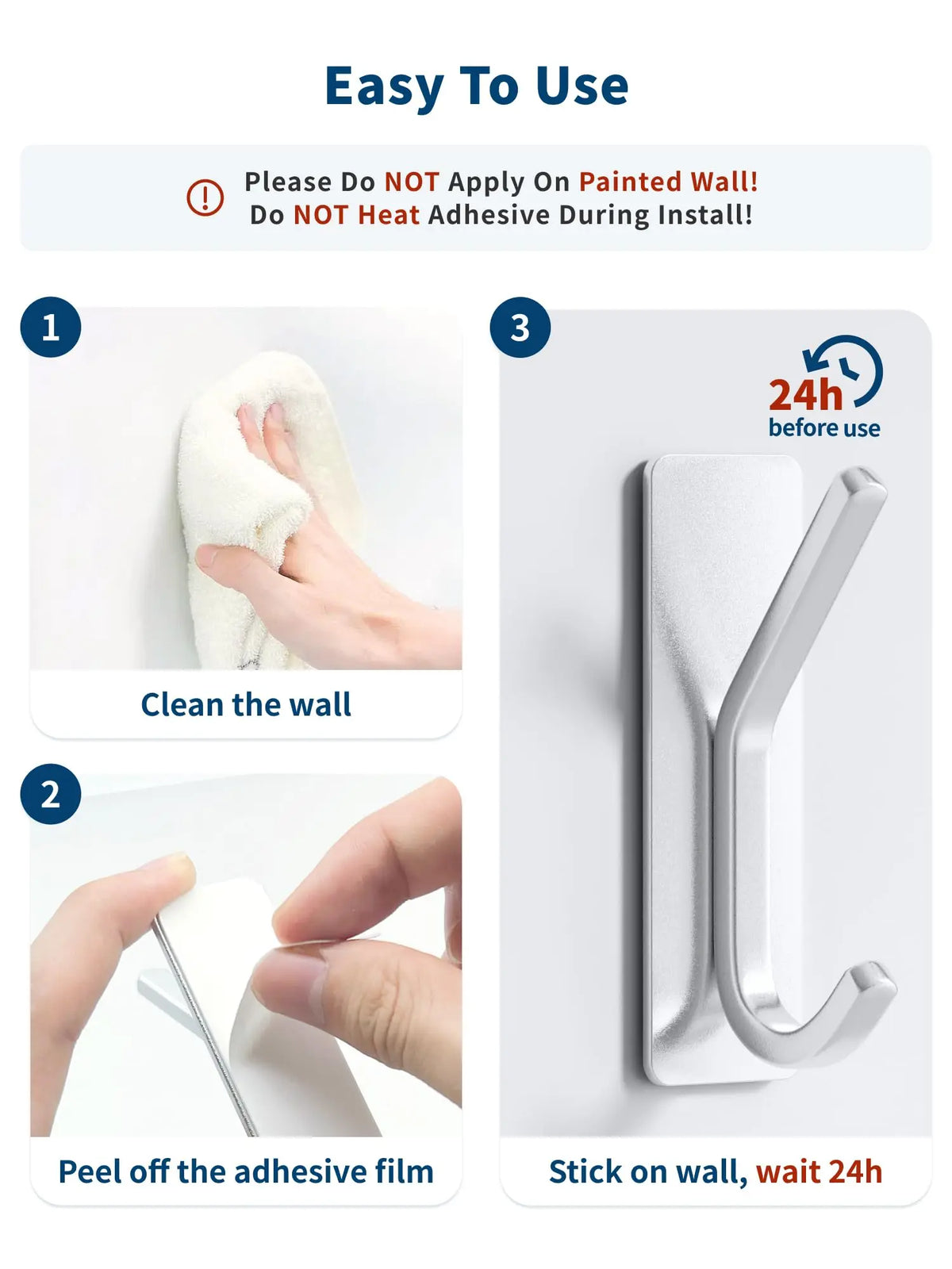 4pcs Towel Hooks Self Adhesive Bathroom Hooks 304 Stainless Steel Bathrobe Hooks  Storage Hanger Strong Adhesion Stick Wall Hook