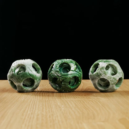 1pc Hand-Carved Lushan Jade Hollow Ball Reiki Energy Crystal Figurine St. Patrick's Theme for Home Decor Healing