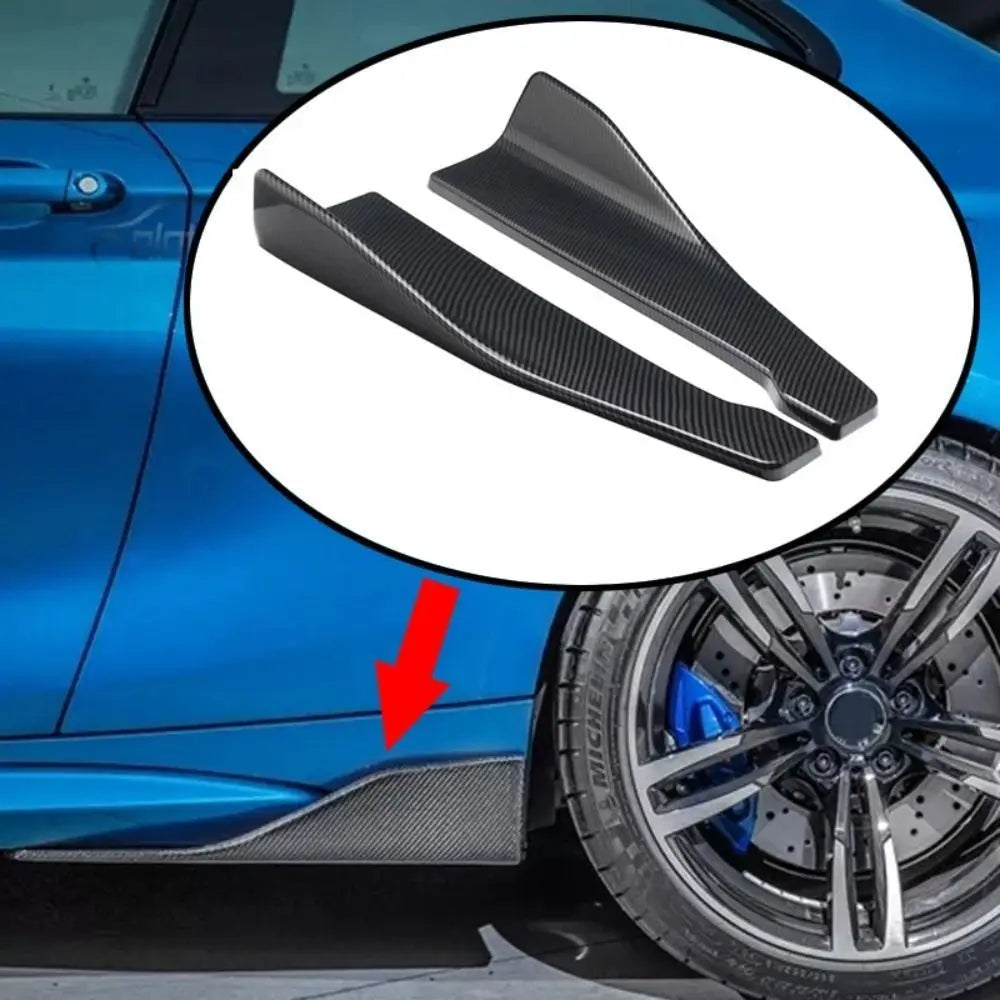 35/48cm Universal Fit Car Spoiler Lateral Bumper Rear Side Skirt Lip Rocker Wings Carbon Fiber Glossy Black Protection Trims