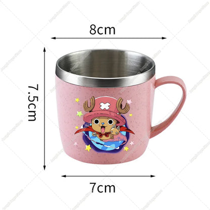 One Piece Water Cup Cartoon Anime Print Stainless Steel Drinking Glass Luffy Double Layered Heat-resistant Coffee and Milk Mug