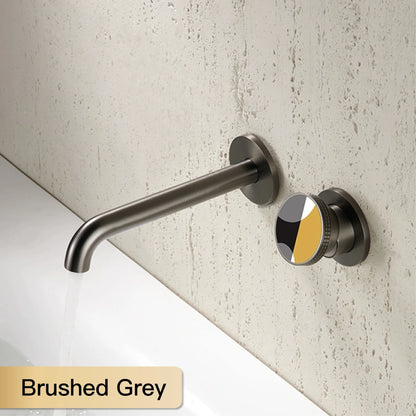 Modern luxury gun gray brass bathroom faucet with wall mounted design, cold and hot dual control, simple basin faucet