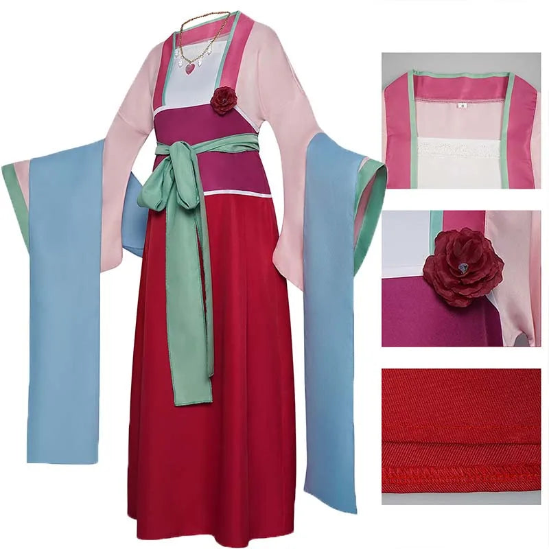 Maomao Cosplay Costume Anime Apothecary Diaries Mao Mao Pink Kimono Full Set Women Outfit with Necklace for Halloween Comic Con