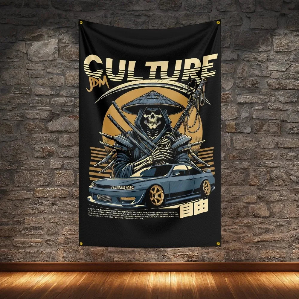 JDM Racing Modified Car Culture Flag Polyester Digital Printing Cars Banner For Decoration