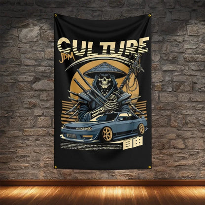 JDM Racing Modified Car Culture Flag Polyester Digital Printing Cars Banner For Decoration