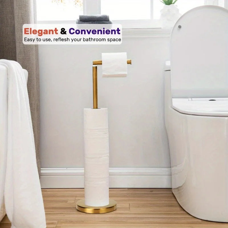 Toilet Paper Holder Gold, Freestanding Toilet Paper Holder Stand with Reserve for 4 Spare Rolls, Sturdy Base
