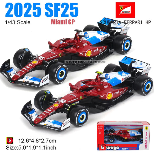 Bburago 1:43 2025 Miami GP Ferrari SF25 #16 Charles Leclerc #44 Lewis Hamilton Alloy Luxury Die Casting Car Model Toy Series