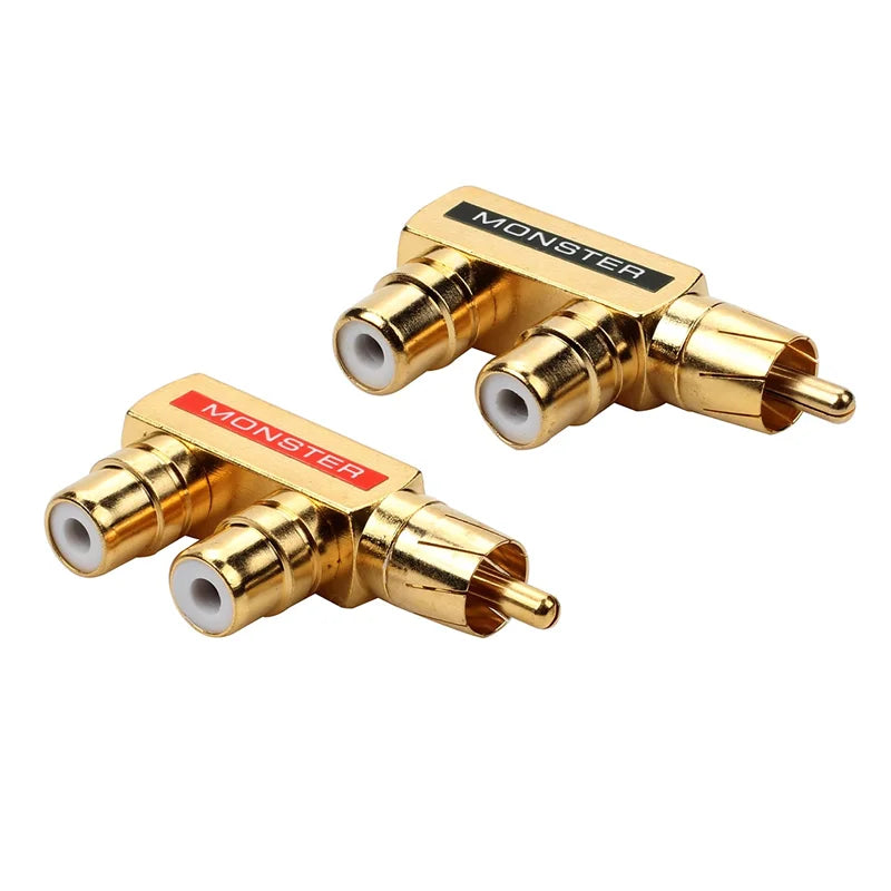 2/4/8PCS Gold Plated Copper AV Audio Splitter Plug RCA Adapter 1 Male To 2 Female Connector