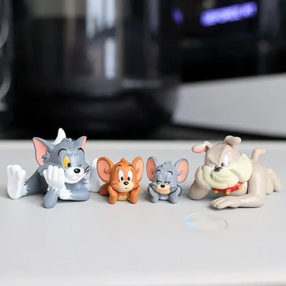 4pcs/Set Cute Tom Jerry Tuffy Spike Kawaii Lying Cartoon Figures Cake Topper Anime Toy Car Ornament Desktop Decor Birthday Gifts