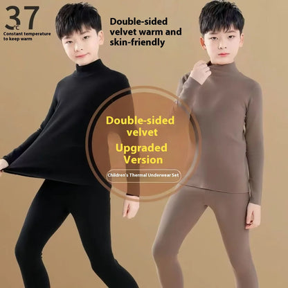 Children's Boys De Velvet Thermal Suit Reversible Medium High Neck Thermal Children's Autumn Clothes Autumn Pants Underwear