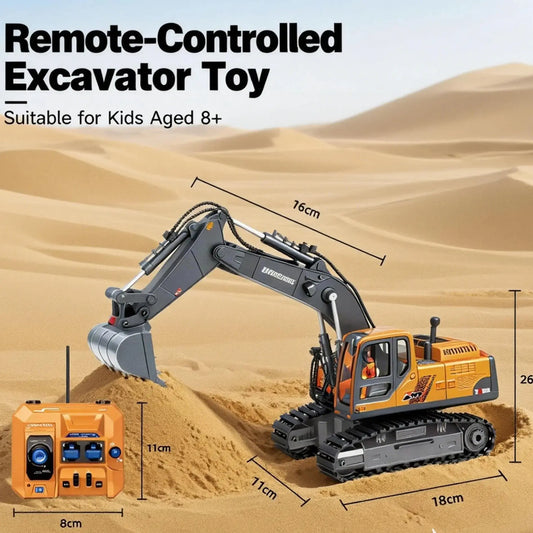 Remote-Controlled Excavator Toy Realistic Tracked Excavator Replica Bulldozer Toy Excavator Gift for Boys