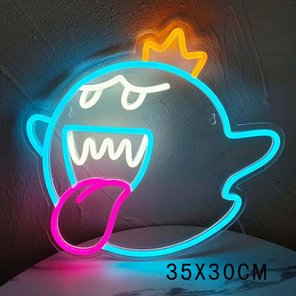 Neon Sign King Boo The Ghost Face LED Neon Light Mario Lamp Acrylic Sign for Game Room Gifts for Boy Room Decor