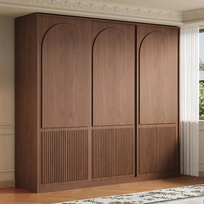 Customizable Solid Oak Wardrobe with Sliding Doors, Suitable for Home Use in Bedrooms, Featuring a Dressing Table.