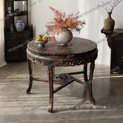 Hot sales Solid wood Chinese antique old dining table and chair combination tea round table Ming and Qing classical