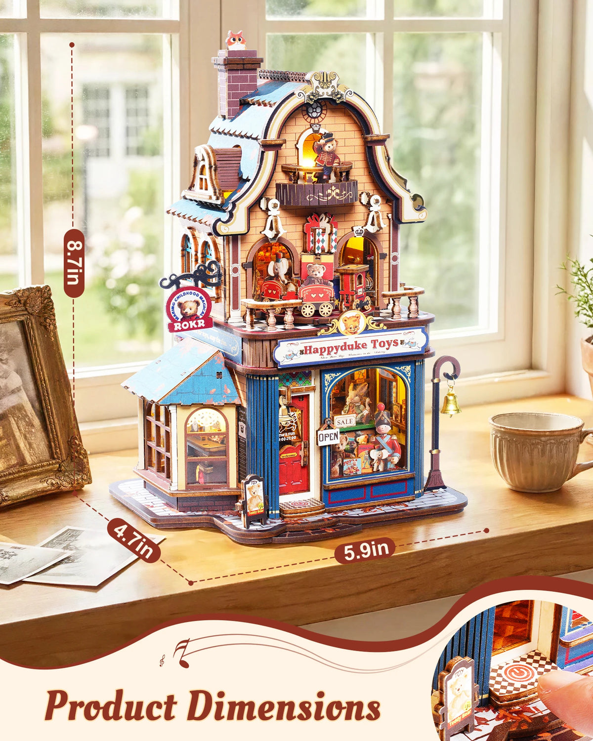 ROKR Happyduke Toys Shop DIY Miniature House Kit Tiny Home Kinetic Model Building Kits  for Home Decor Christmas for Adults