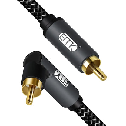 EMK Subwoofer Cable Right Angle Coaxial Cable RCA to RCA Audio Cable 24K Gold-Plated RCA Cable for Soundbar TV Subwoofer