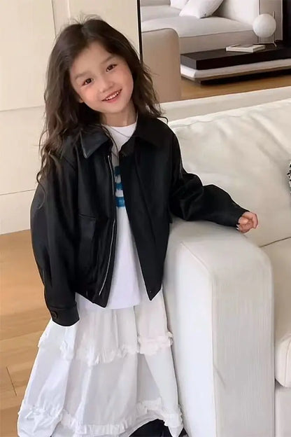 Children's Leather Jacket Spring Autumn New Style Boys Girls Korean Fashionable Biker Coat Kids Clothing