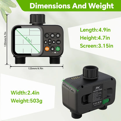 Smart 2-Outlet Irrigation Timer with Backlit LCD Display Rain Sensor for Outdoor Garden Automatic Irrigation Watering System