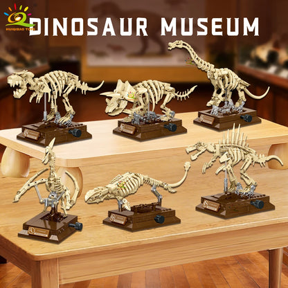 HUIQIBAO Dinosaur Skeleton Fossil Model Building Blocks Triceratops Velociraptor Dino Jurassic Series Bricks for Children Toy