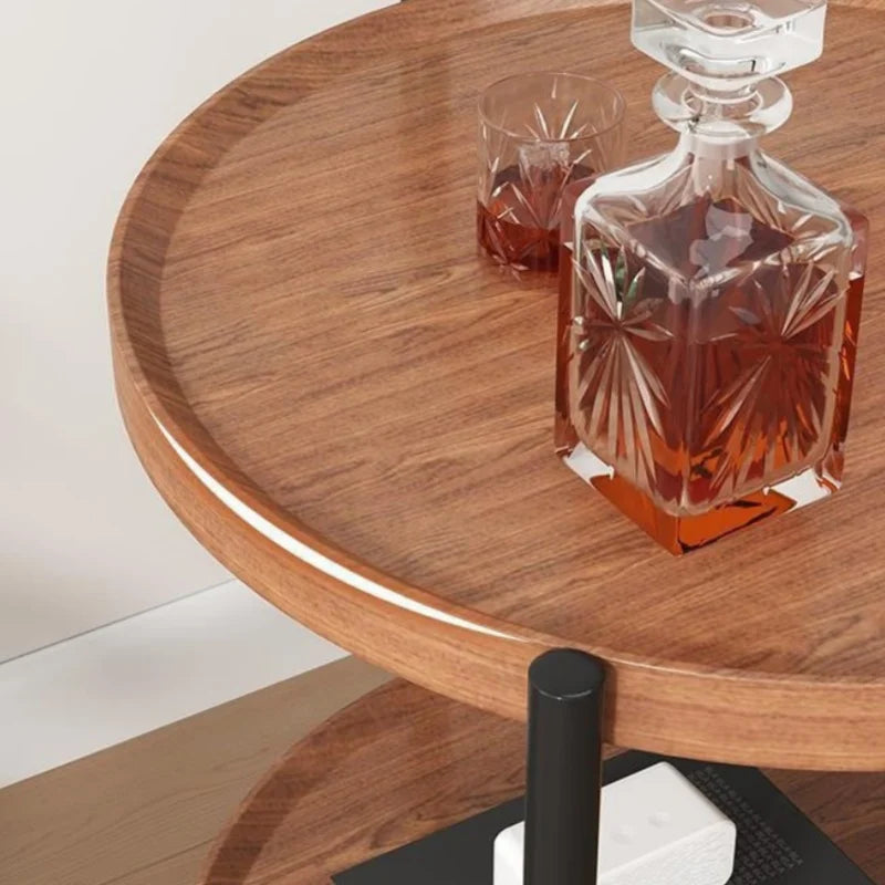 Nordic Style Rolling Side Table Multifunctional Double-Layer Coffee Table with Wheels Hardwood Side Table Movable Small Table