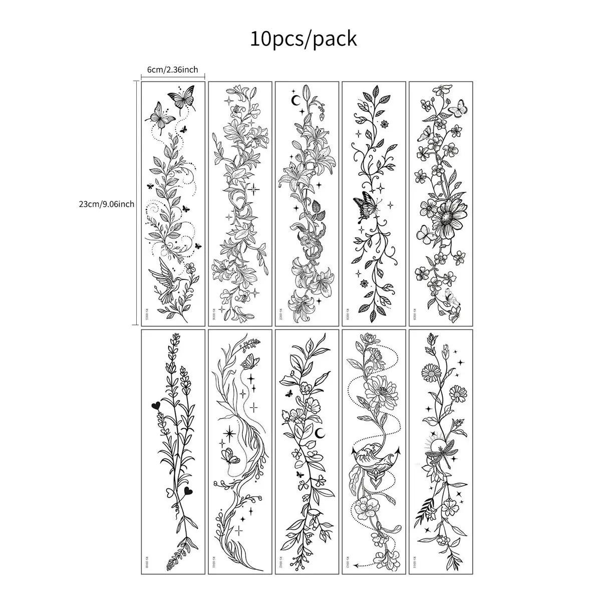 10pcs Black Flower Temporary Tattoos for Women Butterfly Fake Tattoos for Hand Arm Back Body Decor Long Lasting Tattoo Stickers