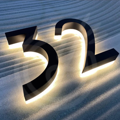 Custom LED House Number Outdoor Metal Letters Sign for Business Storefront Waterproof Illuminated Backlit House Number Signage