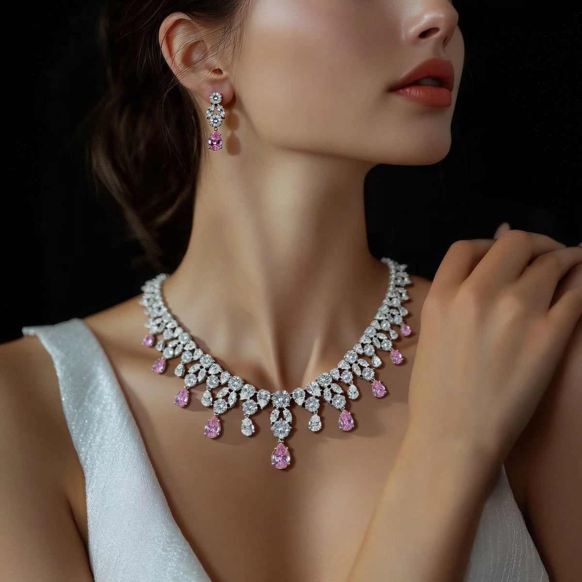 HIBRIDE Luxury Wedding Jewelry Nigerian Design Cubic Zirconia Large Bridal Choker Necklace Earrings Sets For Women bijoux N-1454