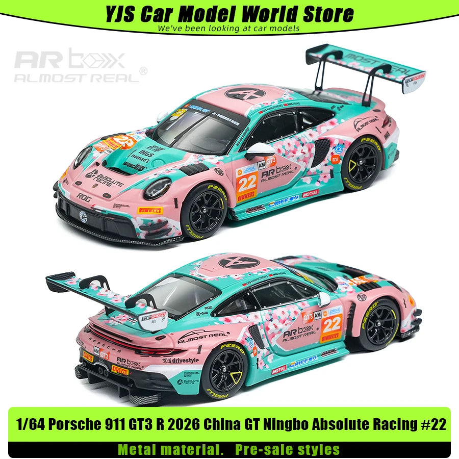 AR BOX Diecast Model 1/64 Porsche 911 GT3 R 2026 China GT Ningbo Absolute Racing #22   Car Model Stcollection